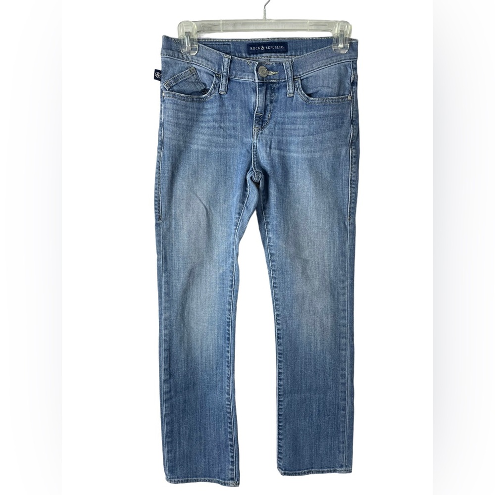 Rock & Republic Womens Jeans Sz 2 Light Wash Kendall Distressed Skinny Mid Rise
